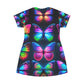 "Vivid Neon Flutter" Neon Butterflies Womans T Shirt Dress