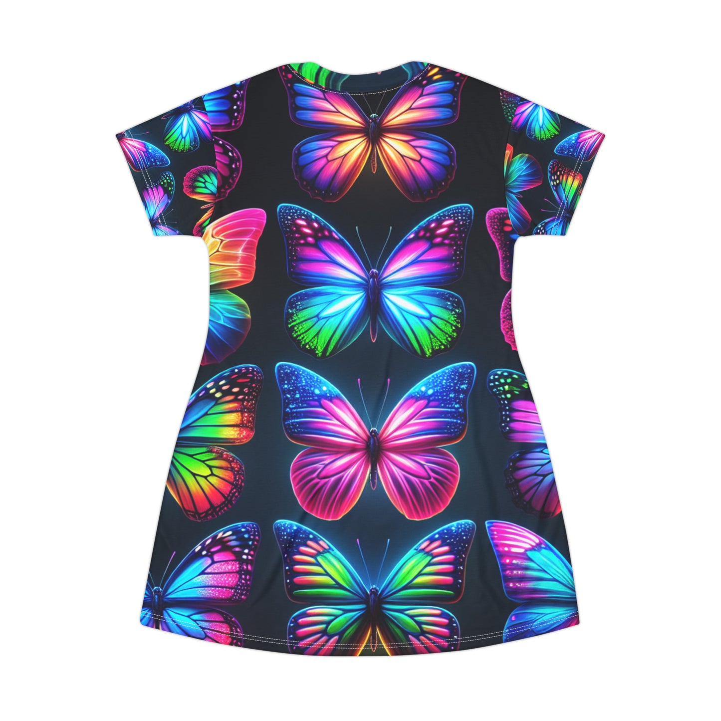 "Vivid Neon Flutter" Neon Butterflies Womans T Shirt Dress
