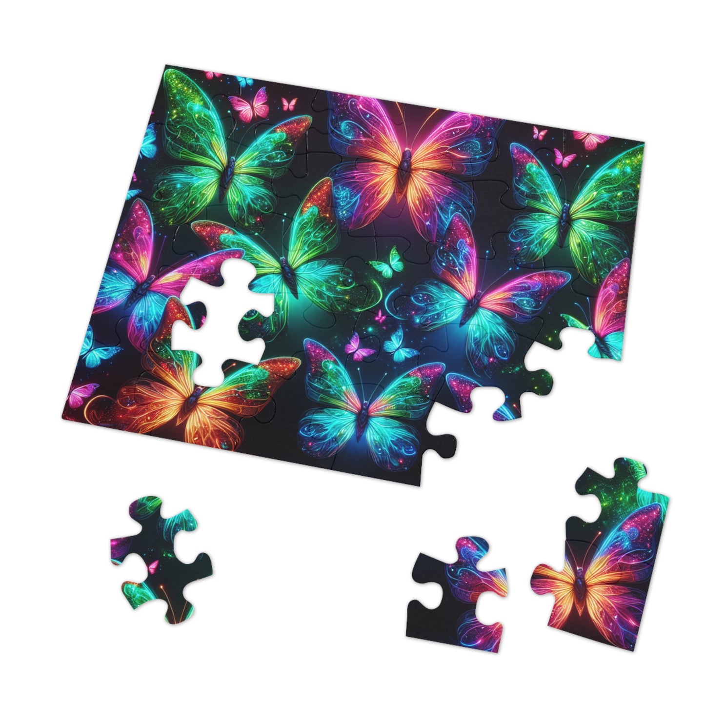 Neon Flutter. - Neon Butterflies Puzzle30, 110, 252, and 1000 Pieces
