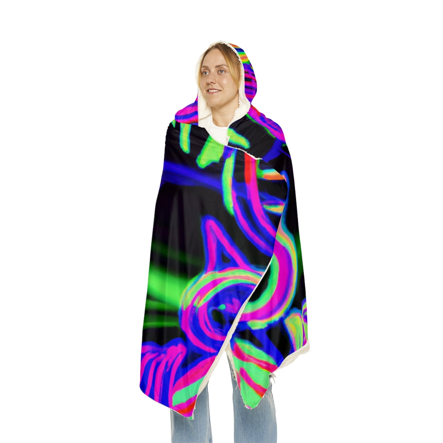 "Owlight." - NEON Owls Art Hooded Snuggle Blanket