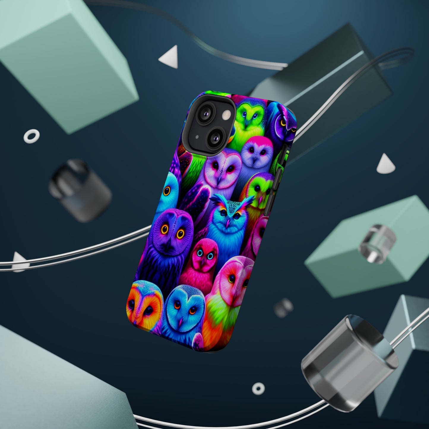 Vivid Nocturnal Neonatures Neon Owls Premium Art Magsafe Magnet Tough IPhone 13 14 15 Pro Plus Max and Mini in Matte and Glossy Phone cases