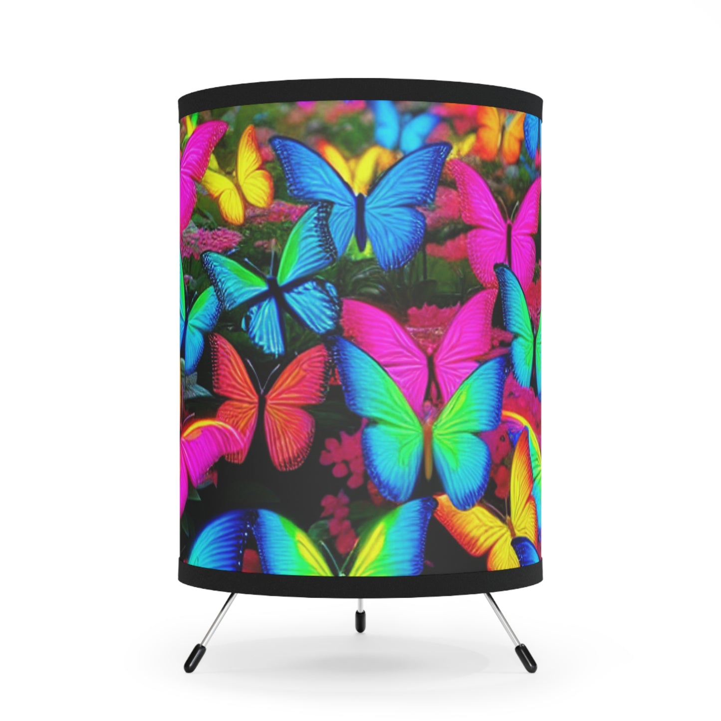 "Electric Flutter." - NEON Butterflies Art Tripod Lamp