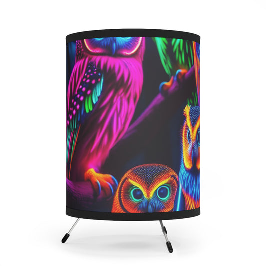 "Owl Blaze". - NEON Owls Art Tripod Lamp