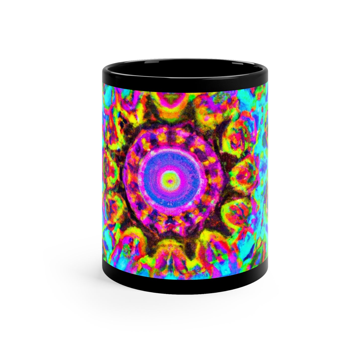Cosmic Chromatic Chaos. Trippy Infninty Patterns 11oz Black Mug