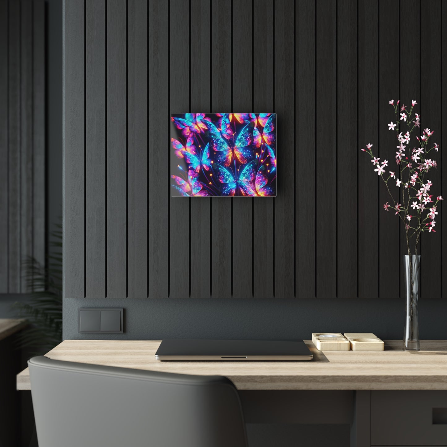 "Neon Butterflies in Flight" NEON Butterflies Art 1/4" Glossy Acrylic Art
