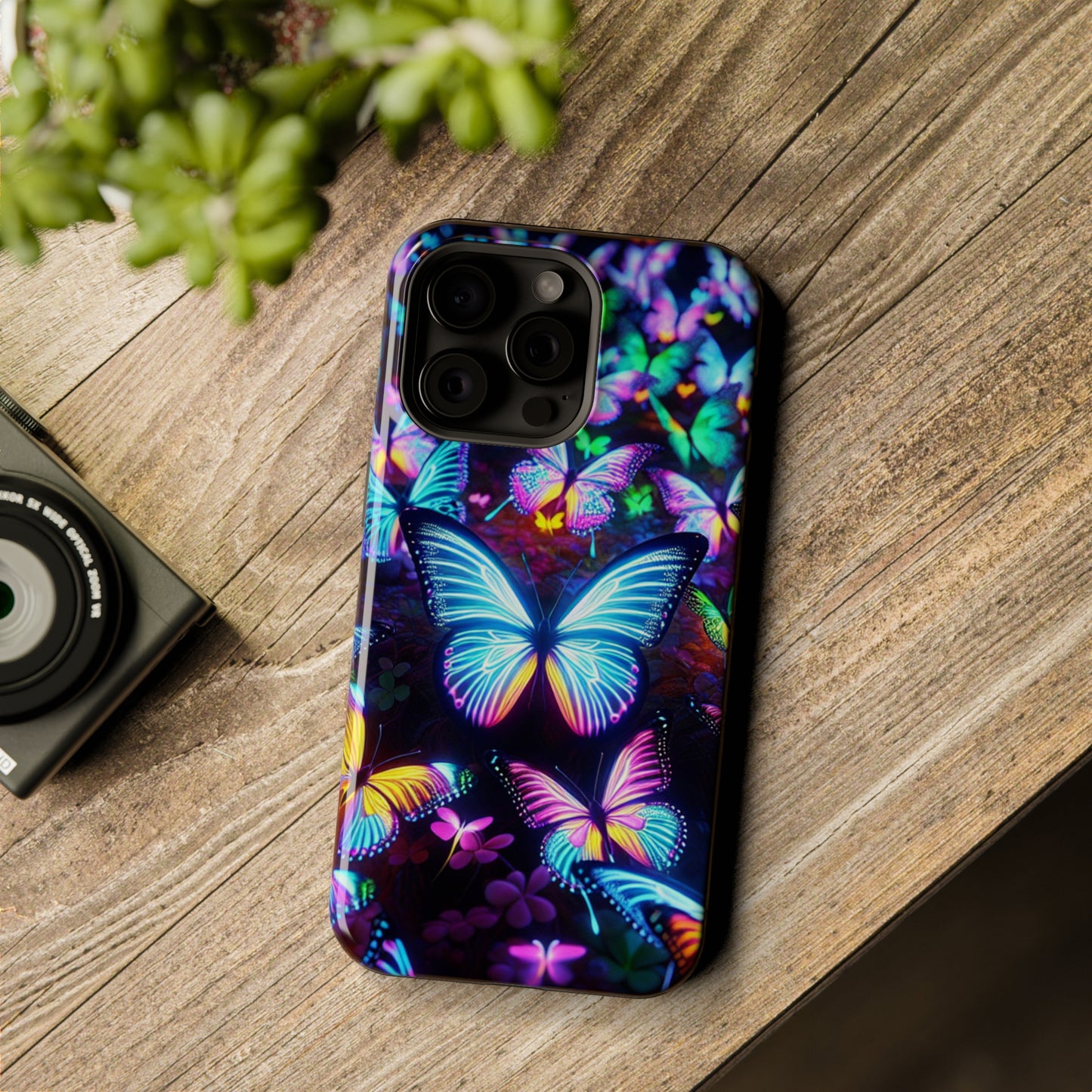 "Neon Butterflies in the Night Sky" Neon Butterflies Premium Art Magsafe Magnet Tough IPhone 13 14 15 Pro Plus Max and Mini in Matte and Glossy Phone cases