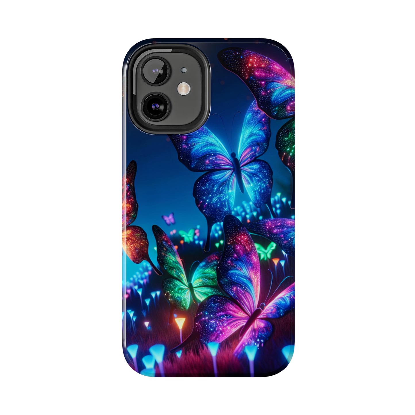 "Electric Morpho Rain" NEON Butterflies Tough Phone Case Iphone  7 8 9 10 11 12 13 14 SE X XR XS Pro Max Mini Plus
