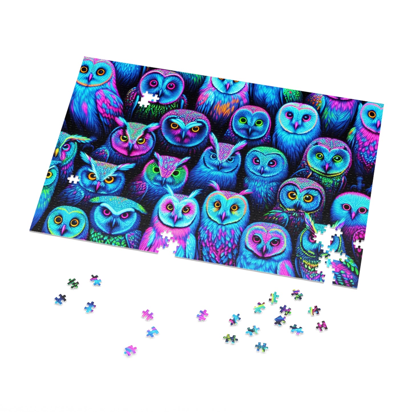 "Neon Nocturnal" - Neon Owls Puzzle 30, 110, 252, and 1000 Pieces