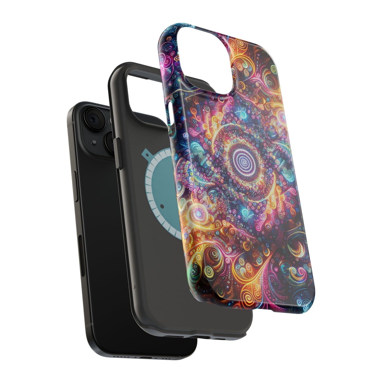 Cosmic Chromatic Mirage. Neon Trippy Infinity Patterns Premium Art Magsafe Magnet Tough IPhone 13 14 15 Pro Plus Max and Mini in Matte and Glossy Phone cases