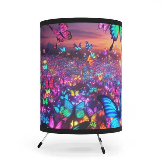 'Butterfly Technicolor Dreamscapes' - NEON Butterflies Art Tripod Lamp