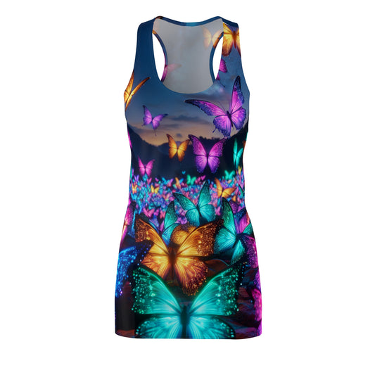 "Electric Rainbow Light Dance" Neon Butterflies  Racerback Dress