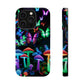"Neon Burst Wonderland". Neon Butterflies and Mushrooms Premium Art Magsafe Magnet Tough IPhone 13 14 15 Pro Plus Max and Mini in Matte and Glossy Phone cases