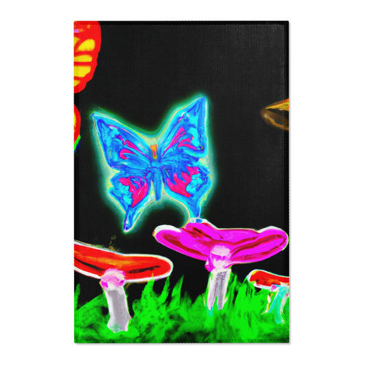 Vivid Nocturnal Nebula Butterflies & Mushrooms Area Rug
