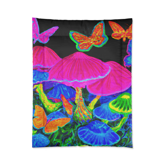 "Neon Blooms of Color" Butterflies & Mushrooms Comforter Blanket