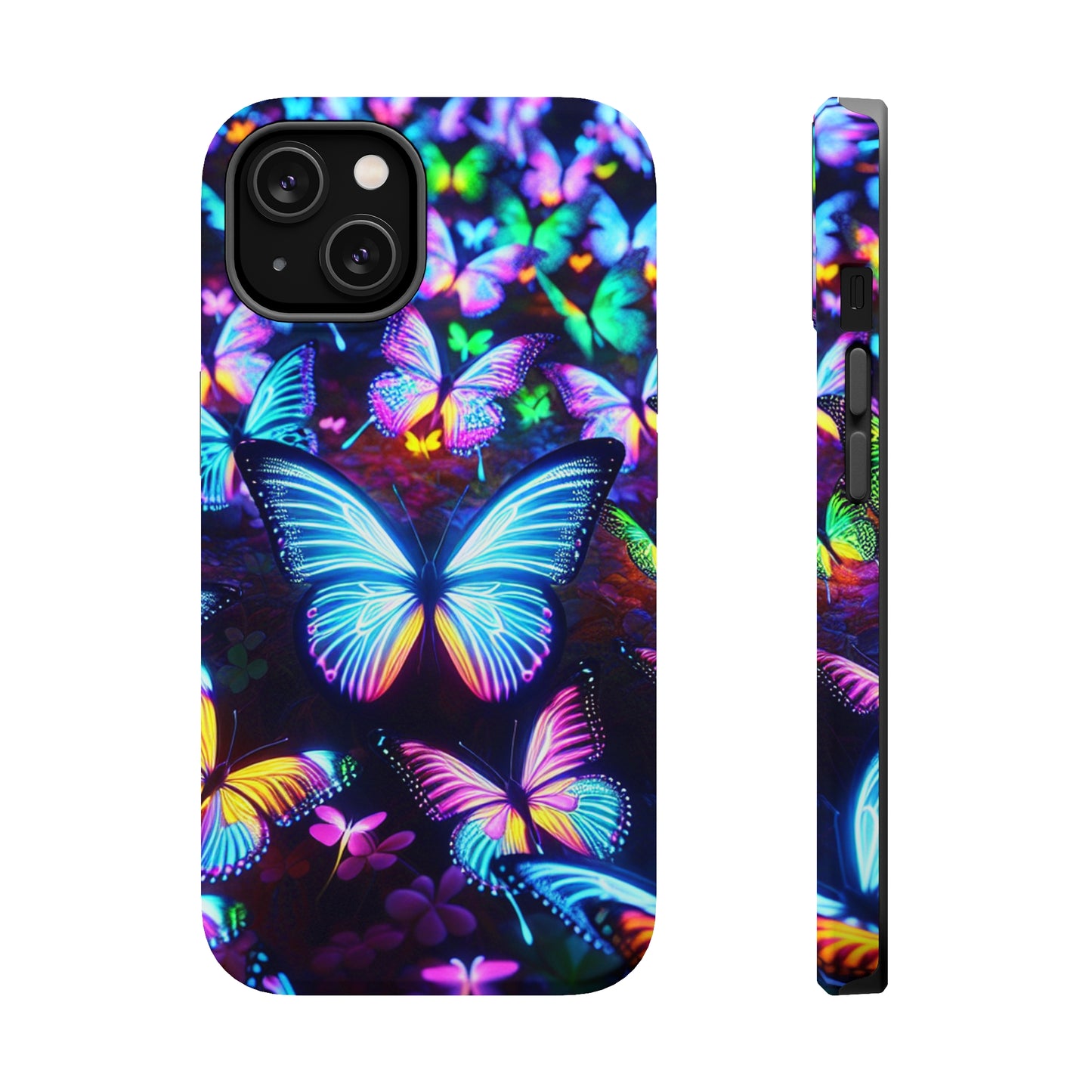 "Neon Butterflies in the Night Sky" Neon Butterflies Premium Art Magsafe Magnet Tough IPhone 13 14 15 Pro Plus Max and Mini in Matte and Glossy Phone cases