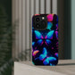 "Neon Flight Frenzy" Neon Butterflies Premium Art Magsafe Magnet Tough IPhone 13 14 15 Pro Plus Max and Mini in Matte and Glossy Phone cases