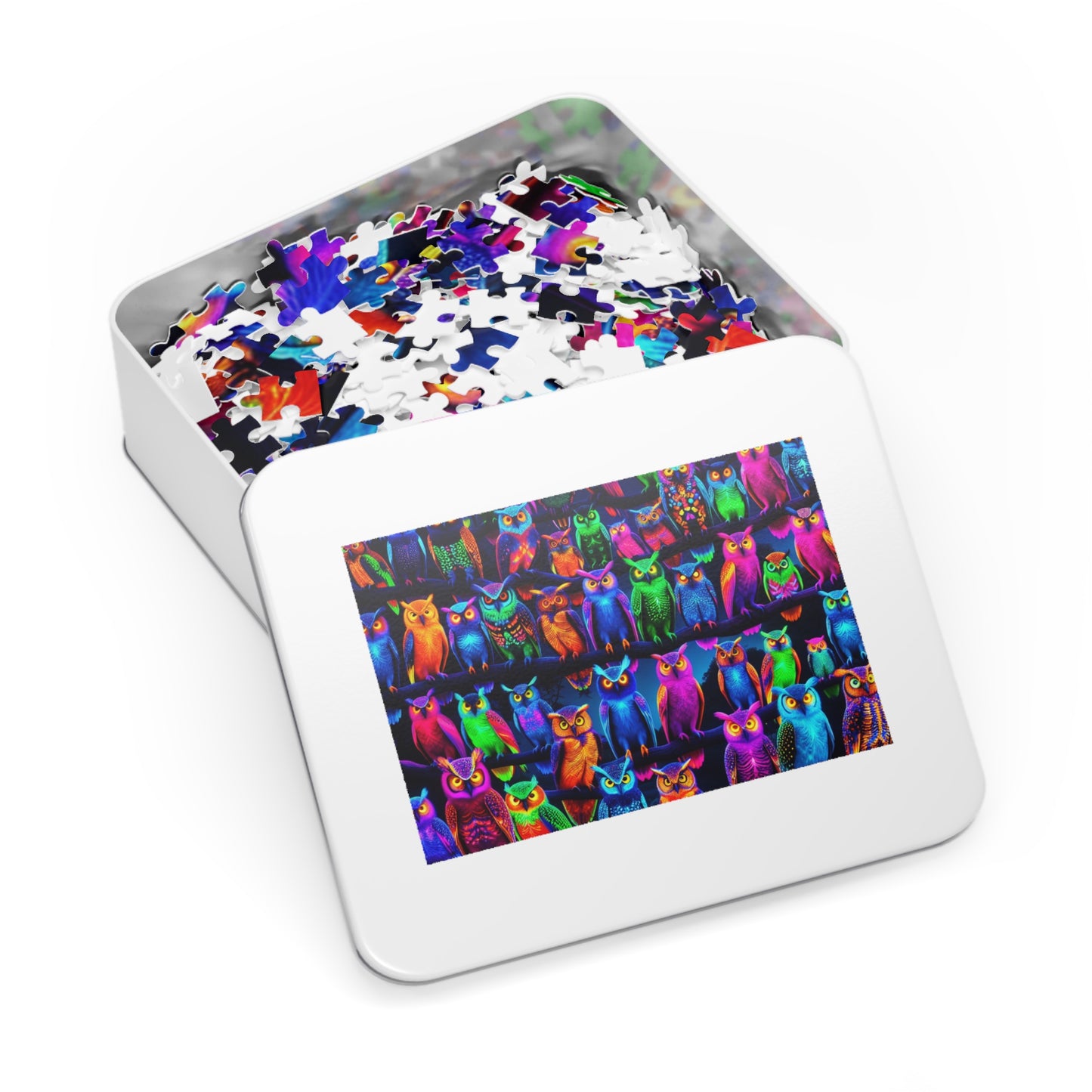 "Neon Owl Party" - Neon Owls Puzzle 30, 110, 252, and 1000 Pieces