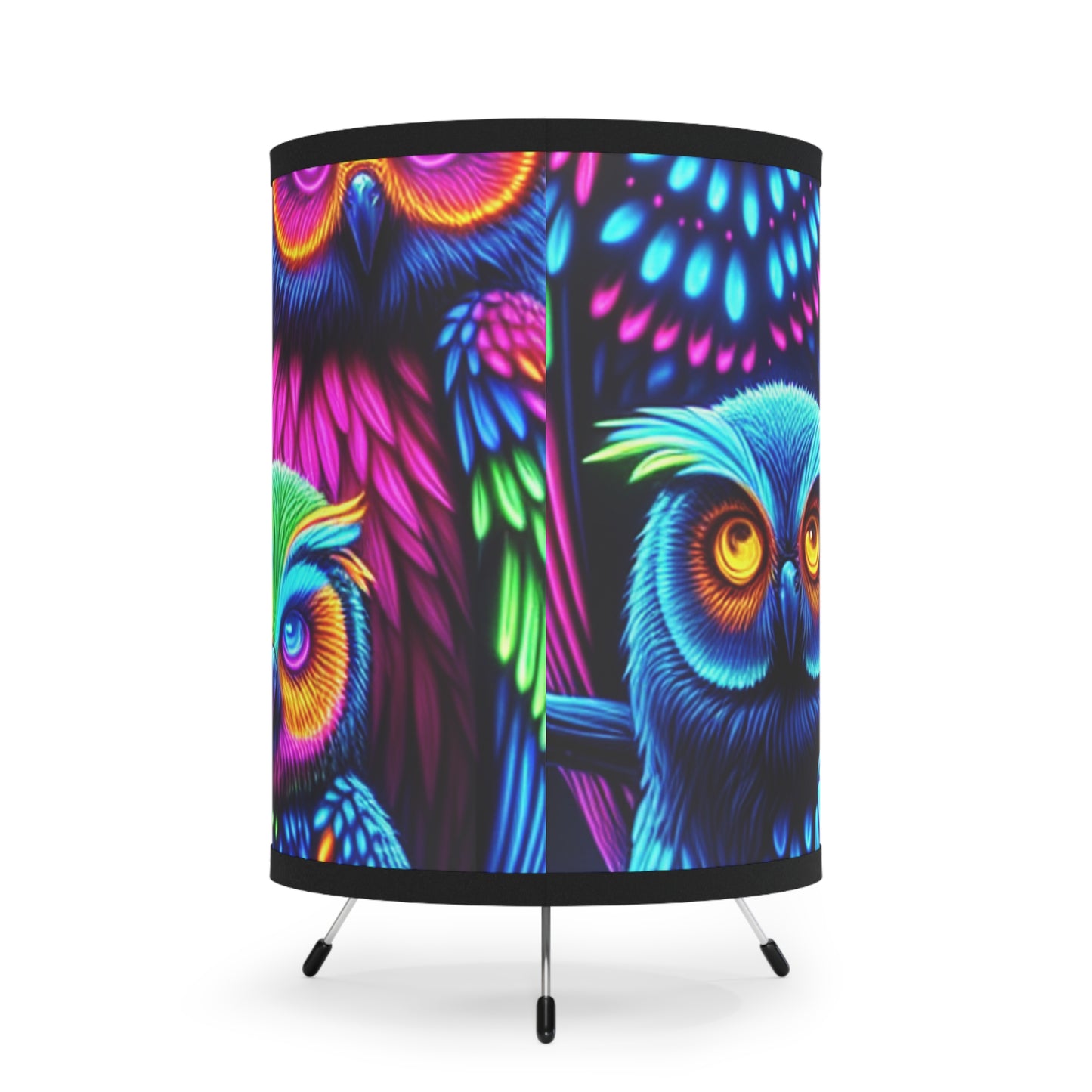 "Electric Feathers" - NEON Owls Art Tripod Lamp