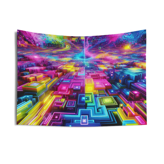 Vivid Trippin' Neon Eternity Mosaic Infinity Patterns Art Tapestry