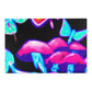 "Vibrant Neon Butterfly Fantasia" Butterflies & Mushrooms Area Rug