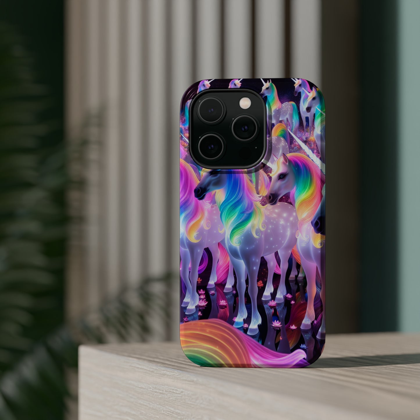Neon Wonderland Unicorns Neon Unicorns Premium Art Magsafe Magnet Tough IPhone 13 14 15 Pro Plus Max and Mini in Matte and Glossy Phone cases