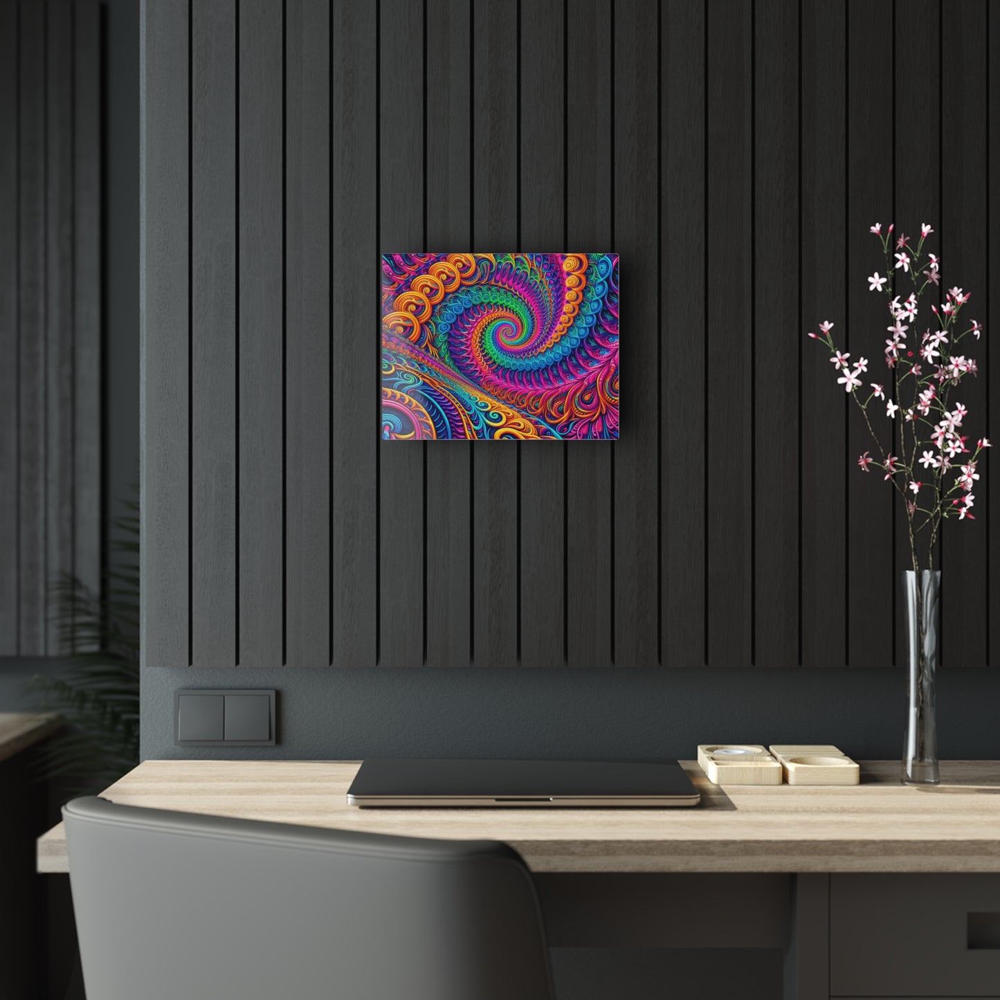 Radiant Techno Celestial Maze. Trippy infity Pattern 1/4" Glossy Acrylic Art