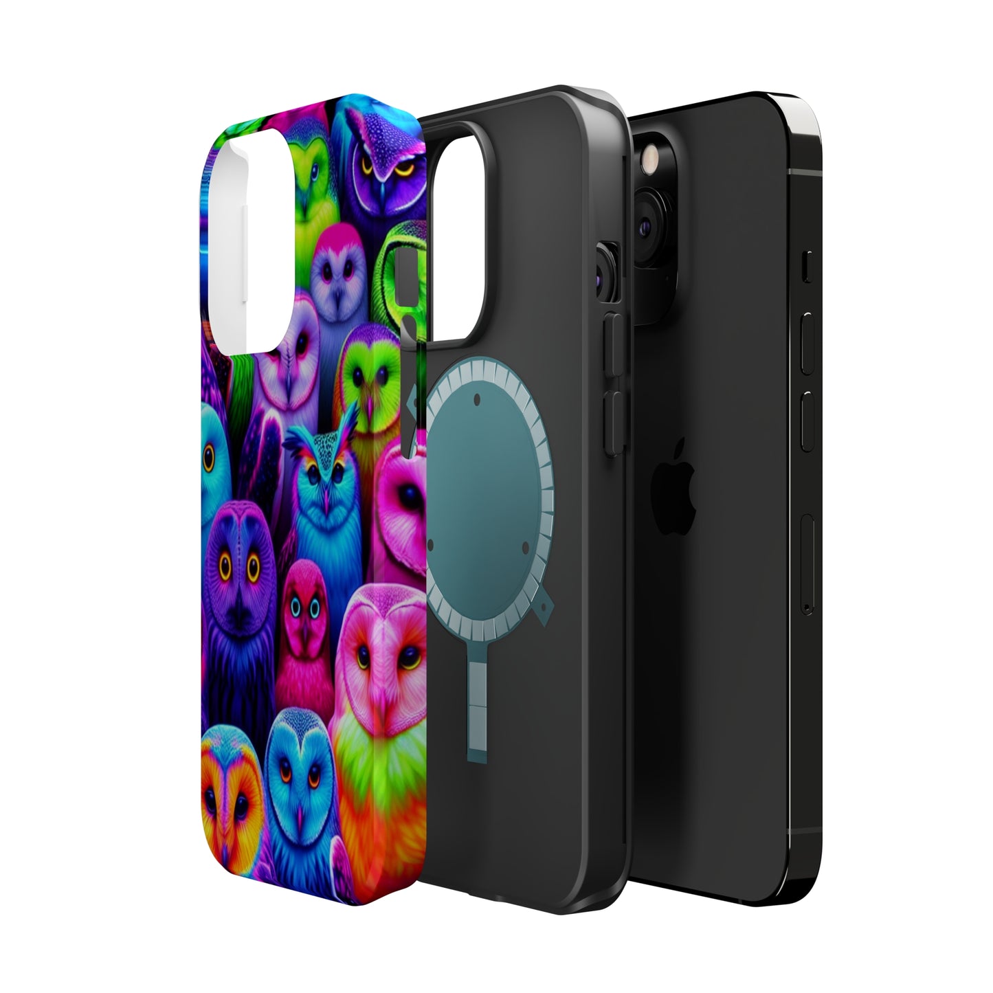 Vivid Nocturnal Neonatures Neon Owls Premium Art Magsafe Magnet Tough IPhone 13 14 15 Pro Plus Max and Mini in Matte and Glossy Phone cases
