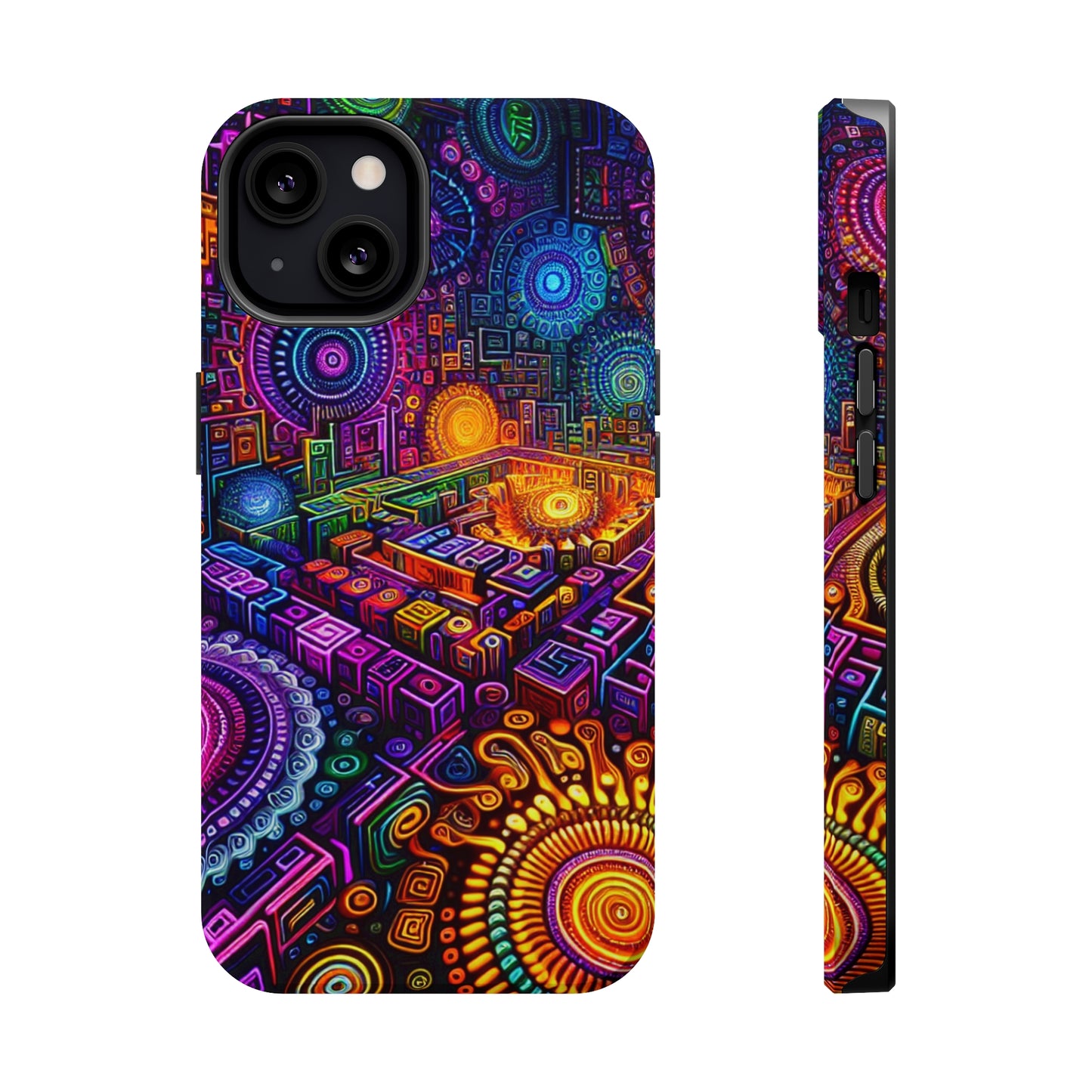 Vivid Voyage of Infinity Neon Splendor. Neon Trippy Infinity Patterns Premium Art Magsafe Magnet Tough IPhone 13 14 15 Pro Plus Max and Mini in Matte and Glossy Phone cases