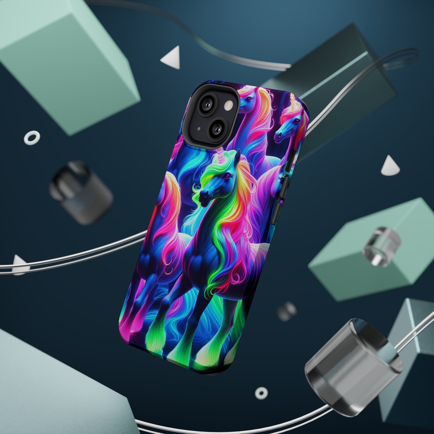 Neon Magic Skies - Unicorn Gang. Neon Unicorns Premium Art Magsafe Magnet Tough IPhone 13 14 15 Pro Plus Max and Mini in Matte and Glossy Phone cases