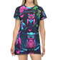 "Electric Neon Owls" Neon Owls Womans T Shirt Dress