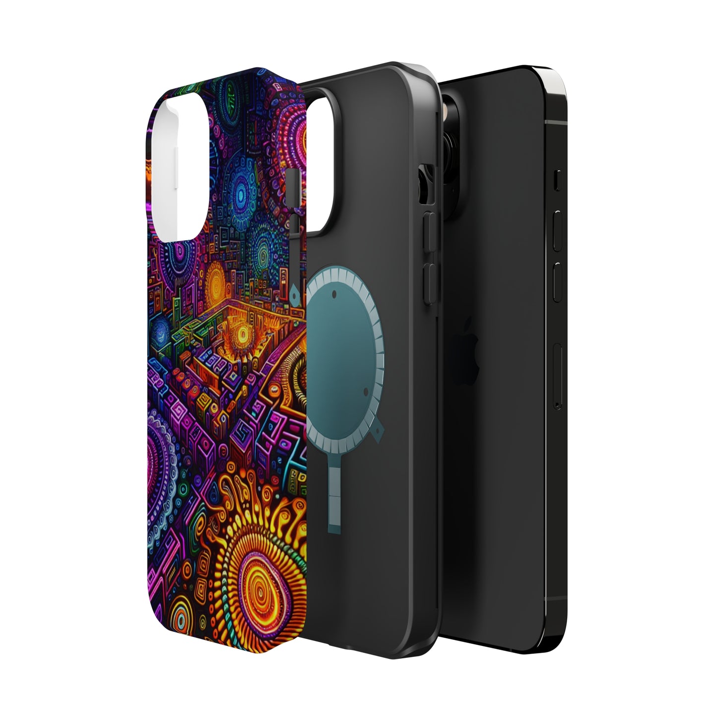 Vivid Voyage of Infinity Neon Splendor. Neon Trippy Infinity Patterns Premium Art Magsafe Magnet Tough IPhone 13 14 15 Pro Plus Max and Mini in Matte and Glossy Phone cases