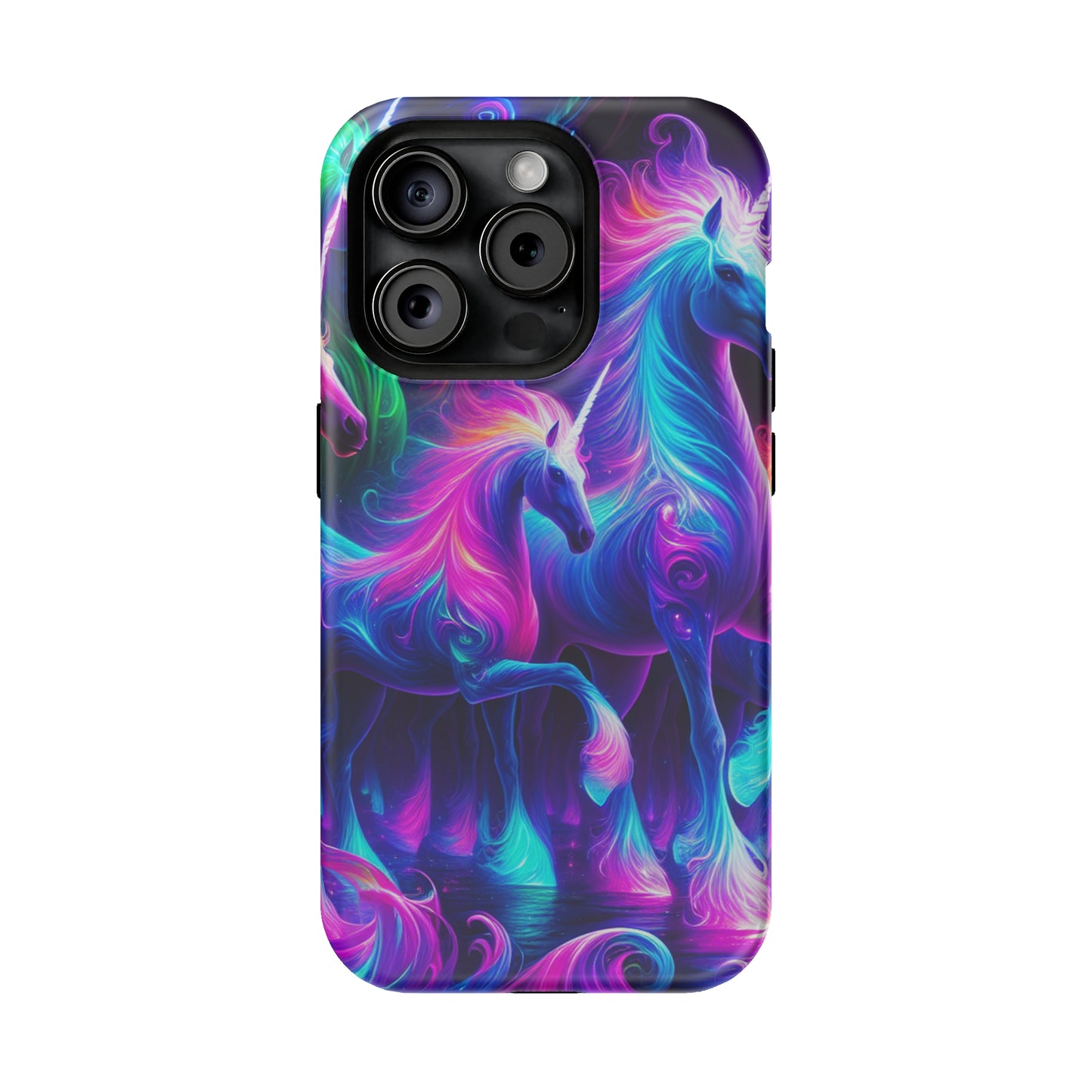 Neon Uniflourish Neon Unicorns Premium Art Magsafe Magnet Tough IPhone 13 14 15 Pro Plus Max and Mini in Matte and Glossy Phone cases