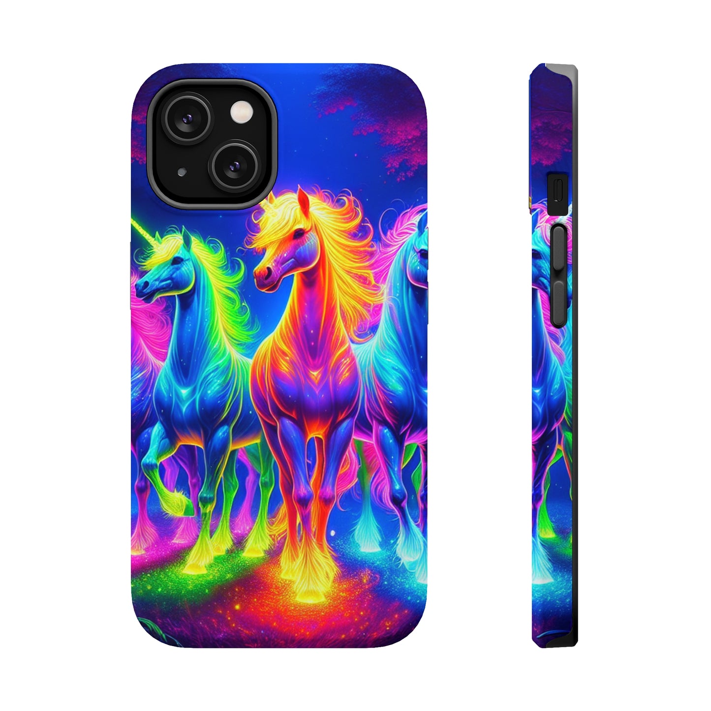 Neon Mystic Magicians Neon Unicorns Premium Art Magsafe Magnet Tough IPhone 13 14 15 Pro Plus Max and Mini in Matte and Glossy Phone cases