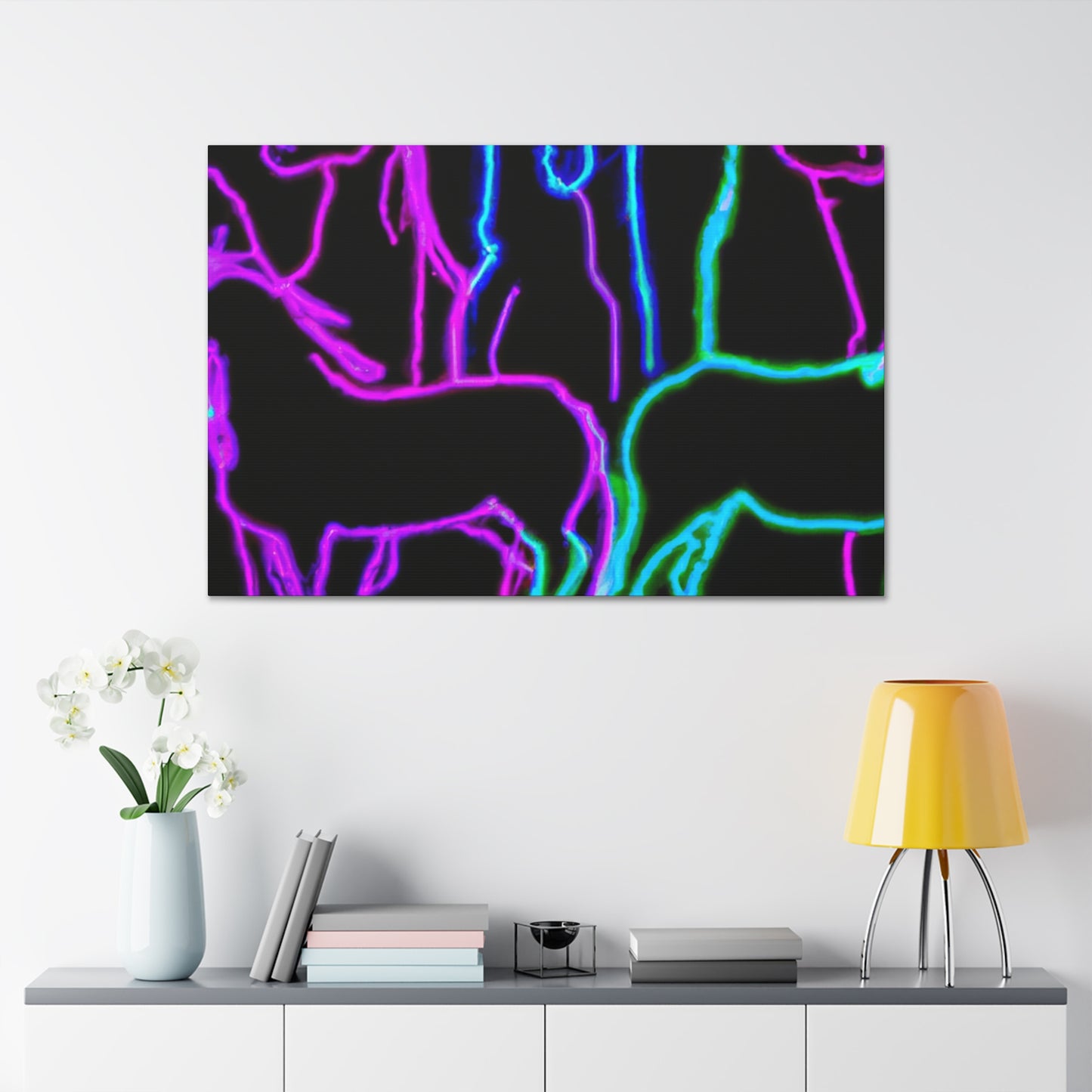 Vibrant Neon Unicornscape. NEON Unicorns Art Canvas