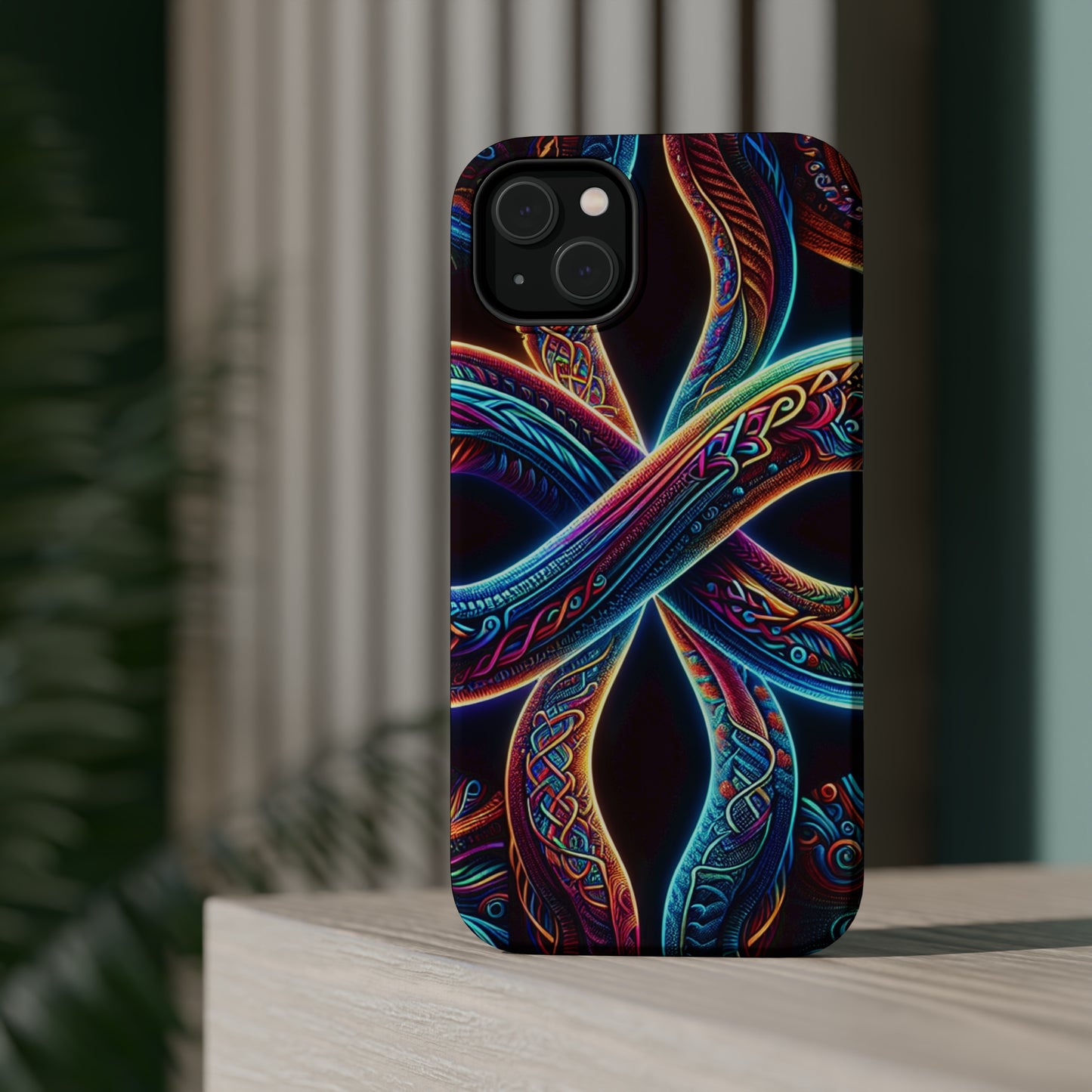 Vibrant Infinity Nocturne Neon Trippy Infinity Patterns Premium Art Magsafe Magnet Tough IPhone 13 14 15 Pro Plus Max and Mini in Matte and Glossy Phone cases