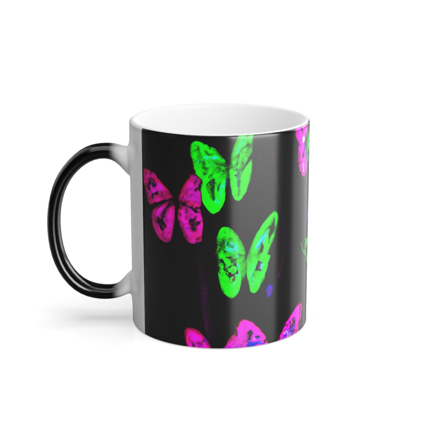 "Neon Splendor Flutter" Neon Butterflies 11oz Color Morphing Mug