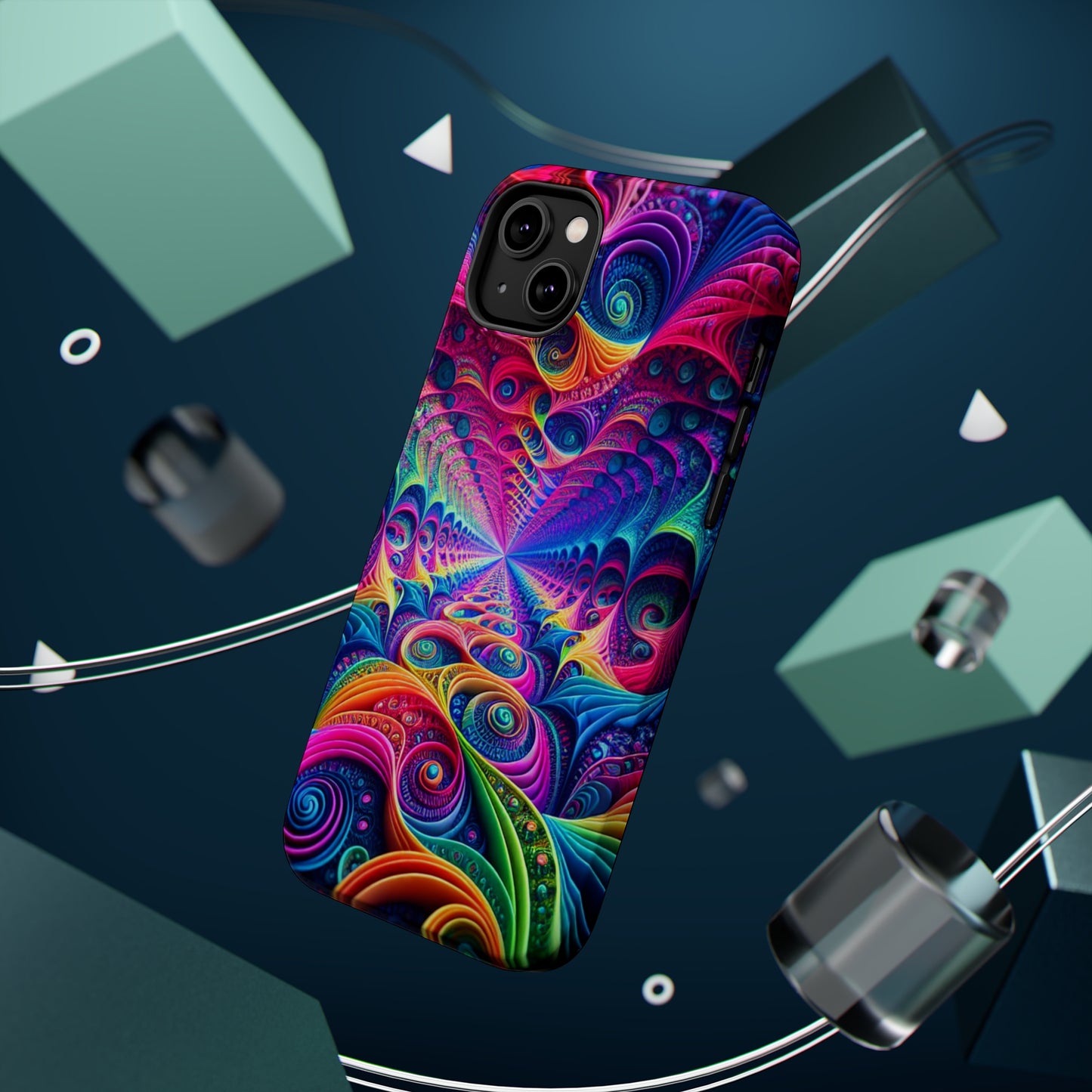 Cosmic Electric Rainbow Frenzy. Neon Trippy Infinity Patterns Premium Art Magsafe Magnet Tough IPhone 13 14 15 Pro Plus Max and Mini in Matte and Glossy Phone cases