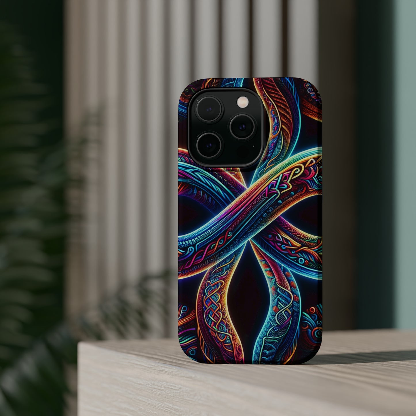 Vibrant Infinity Nocturne Neon Trippy Infinity Patterns Premium Art Magsafe Magnet Tough IPhone 13 14 15 Pro Plus Max and Mini in Matte and Glossy Phone cases