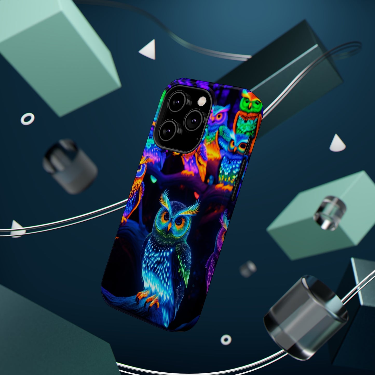 Glowing Neon Clan. Neon Owls Premium Art Magsafe Magnet Tough IPhone 13 14 15 Pro Plus Max and Mini in Matte and Glossy Phone cases