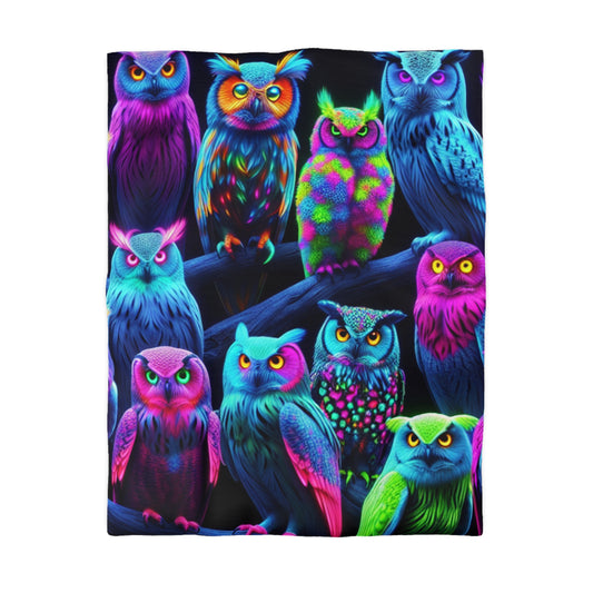 Giovanni Veronese - NEON Owls Microfiber Duvet Cover