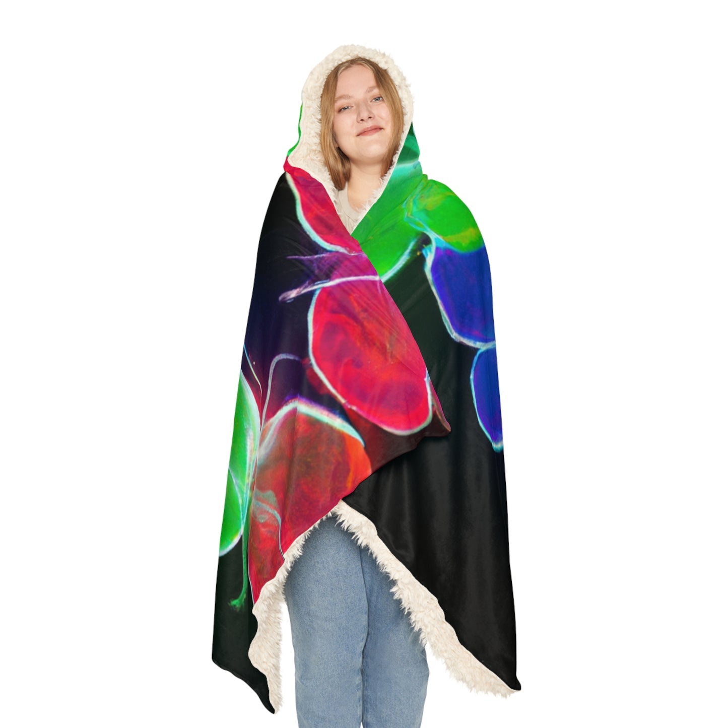 "Neon Flight" - NEON Butterflies Art Hooded Snuggle Blanket