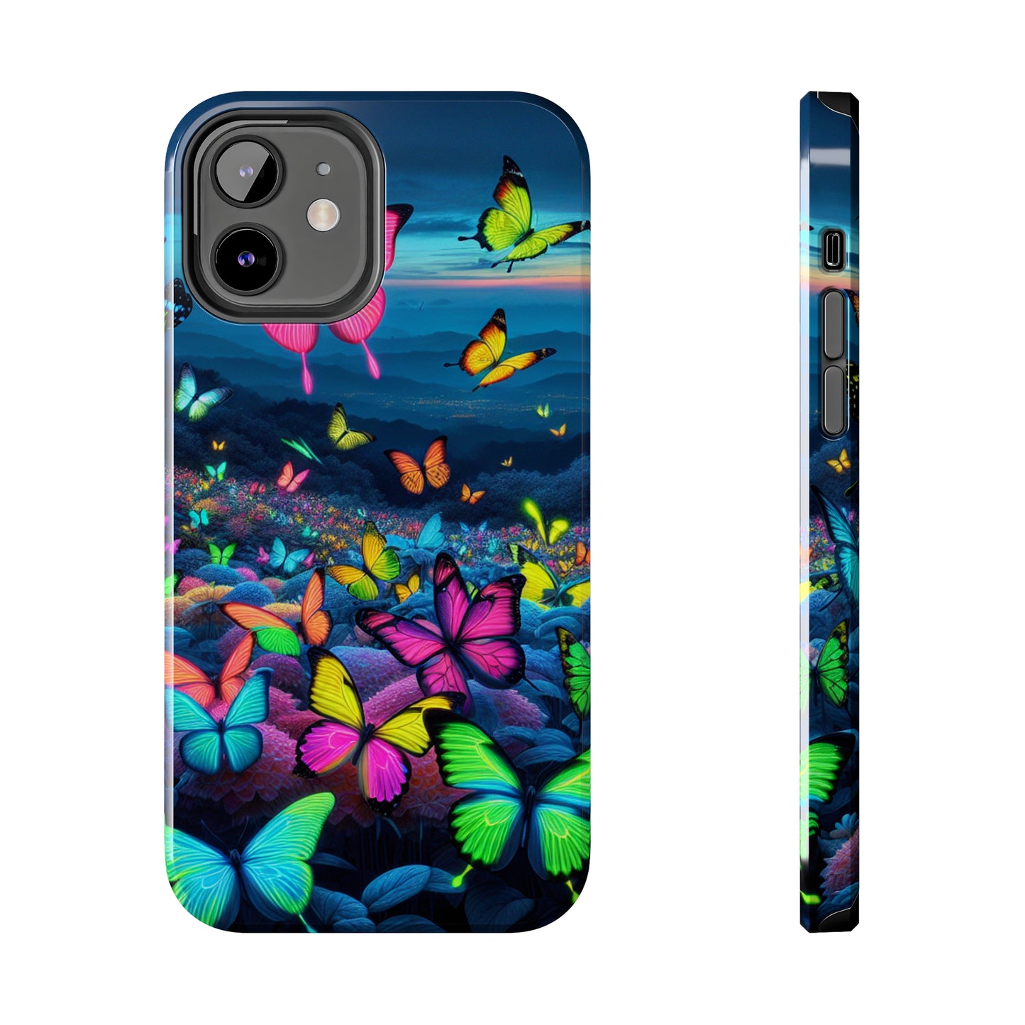 "Neon Flight Spectacle" NEON Butterflies Tough Phone Case Iphone 6 7 8 9 10 11 12 13 14 SE X XR XS Pro Max Mini Plus