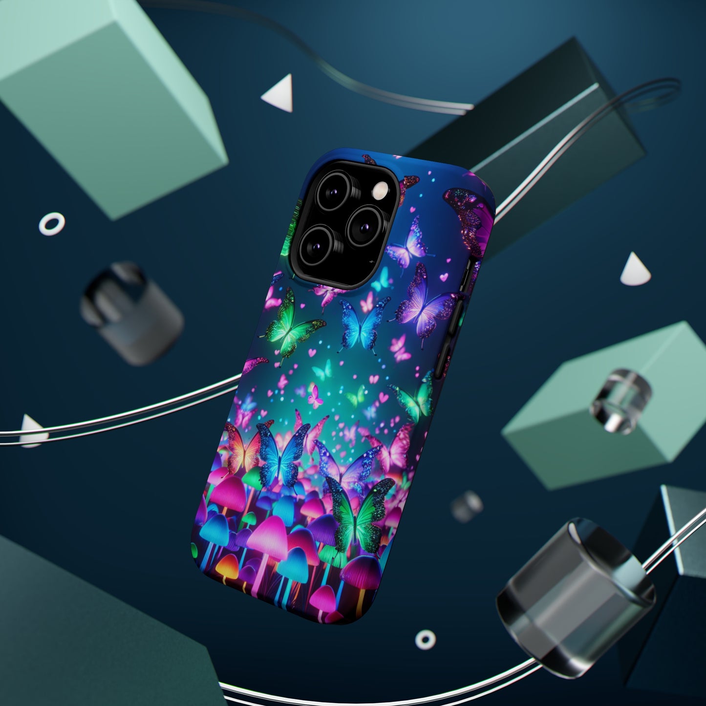 Neon Eden. Neon Butterflies and Mushrooms Premium Art Magsafe Magnet Tough IPhone 13 14 15 Pro Plus Max and Mini in Matte and Glossy Phone cases