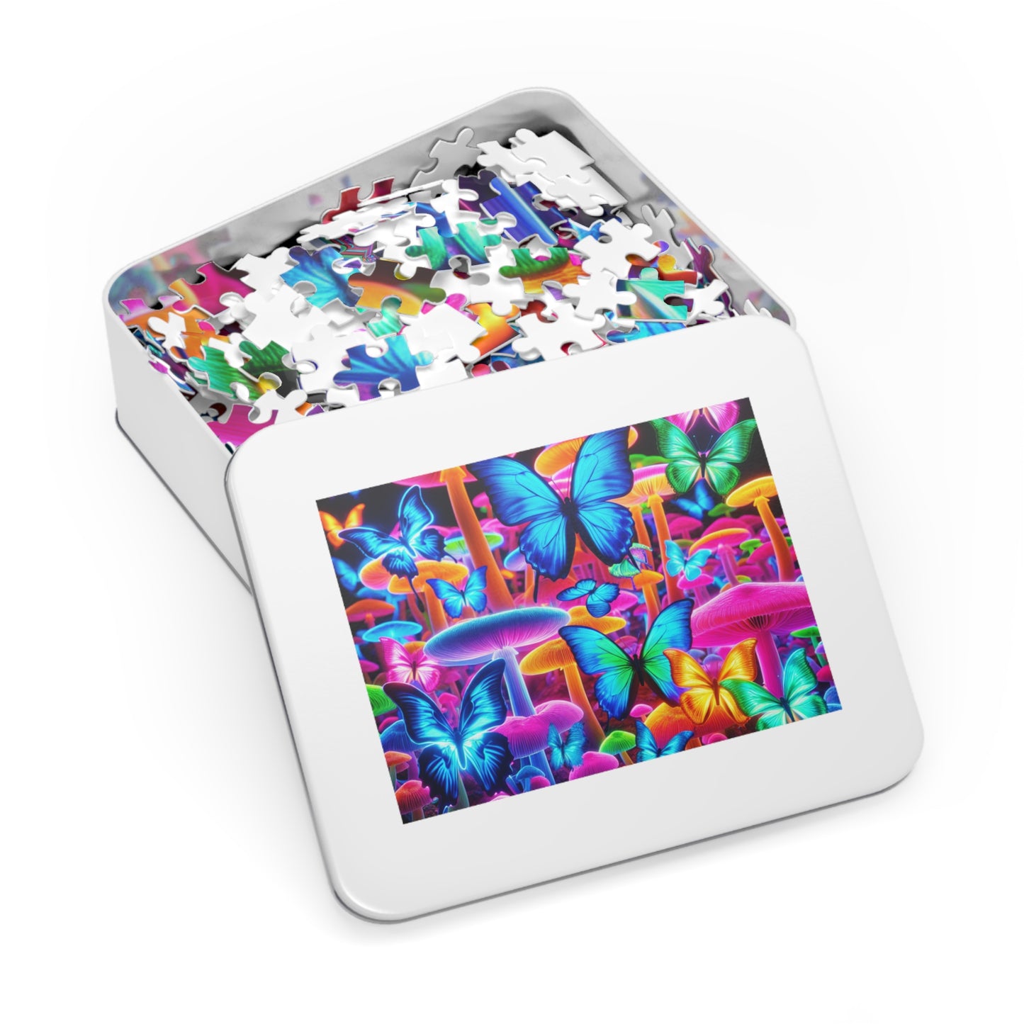Neon Splendor. - Neon Butterflies and Mushrooms Puzzle 30, 110, 252, and 1000 Pieces
