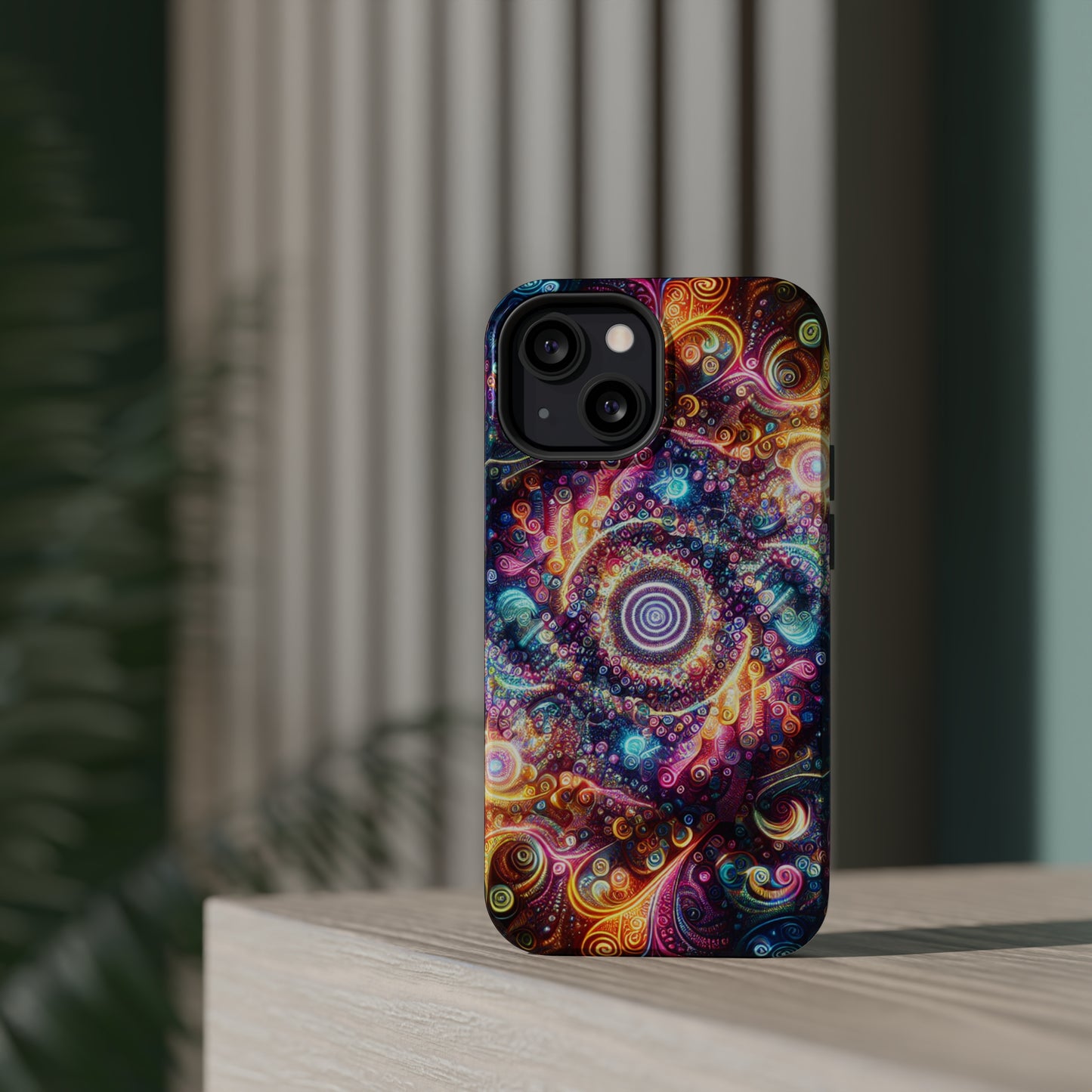 Cosmic Chromatic Mirage. Neon Trippy Infinity Patterns Premium Art Magsafe Magnet Tough IPhone 13 14 15 Pro Plus Max and Mini in Matte and Glossy Phone cases