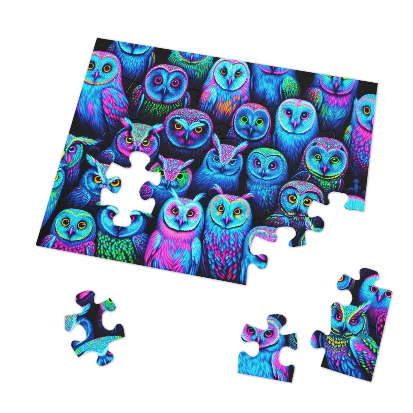 "Neon Nocturnal" - Neon Owls Puzzle 30, 110, 252, and 1000 Pieces