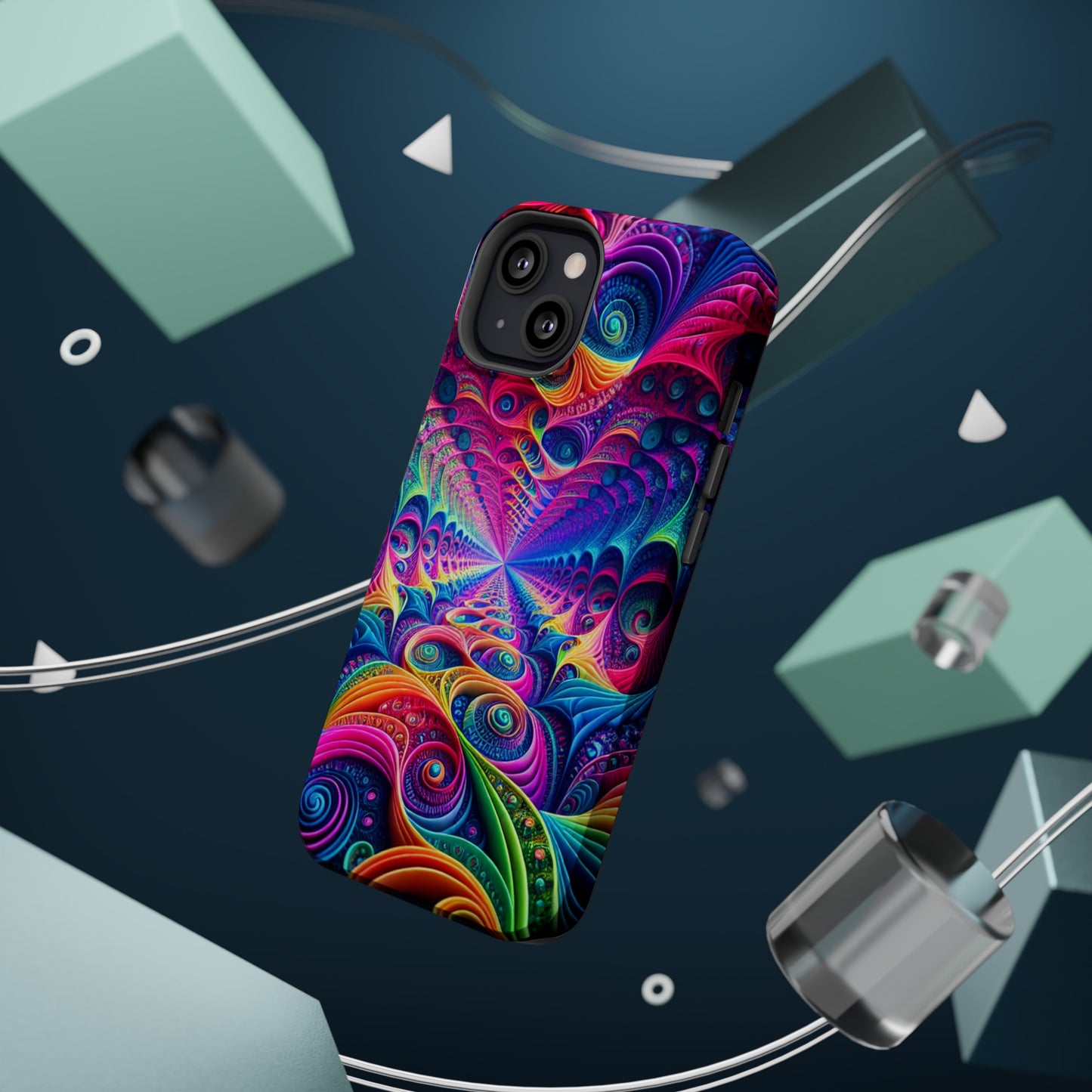 Cosmic Electric Rainbow Frenzy. Neon Trippy Infinity Patterns Premium Art Magsafe Magnet Tough IPhone 13 14 15 Pro Plus Max and Mini in Matte and Glossy Phone cases