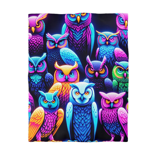 Alonso da Prado - NEON Owls Microfiber Duvet Cover