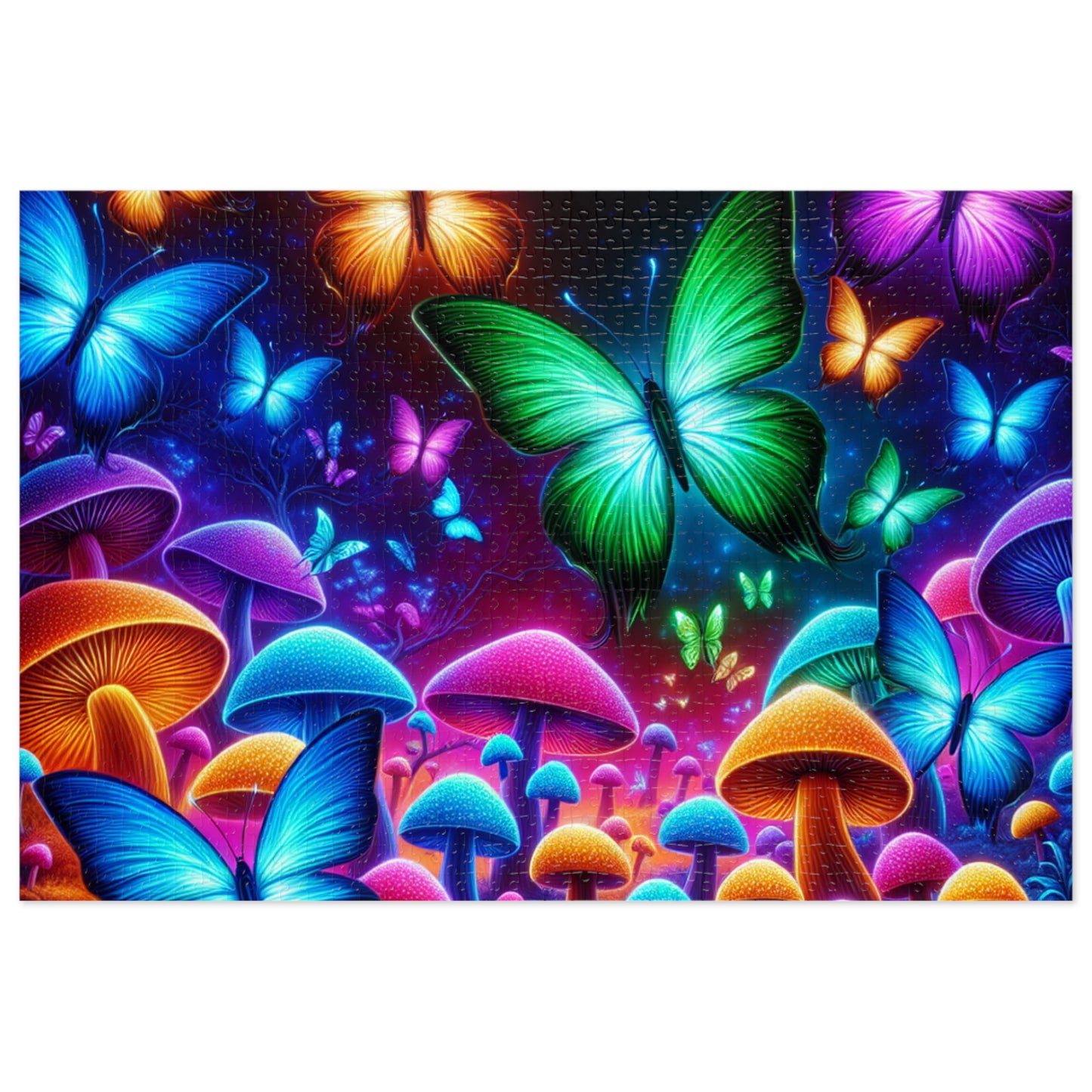 Neon Splurge. - Neon Butterflies and Mushrooms Puzzle 30, 110, 252, and 1000 Pieces
