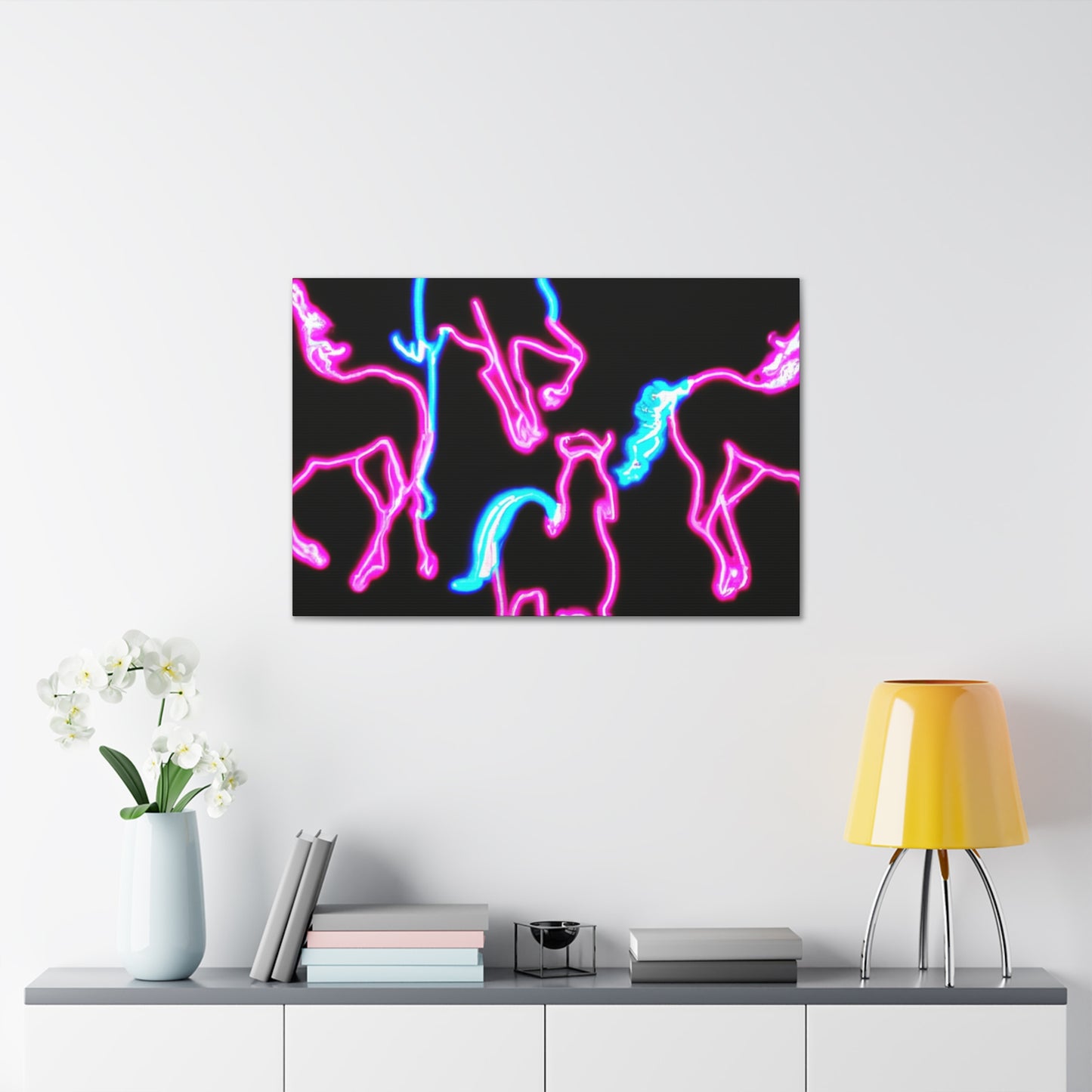 "Enchanted Fluorescence" NEON Unicorns Art Canvas